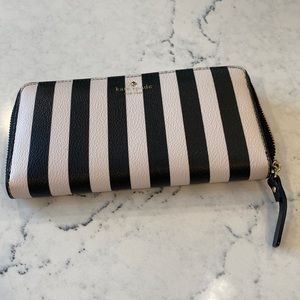 Black and pink striped, large Kate Spade wallet